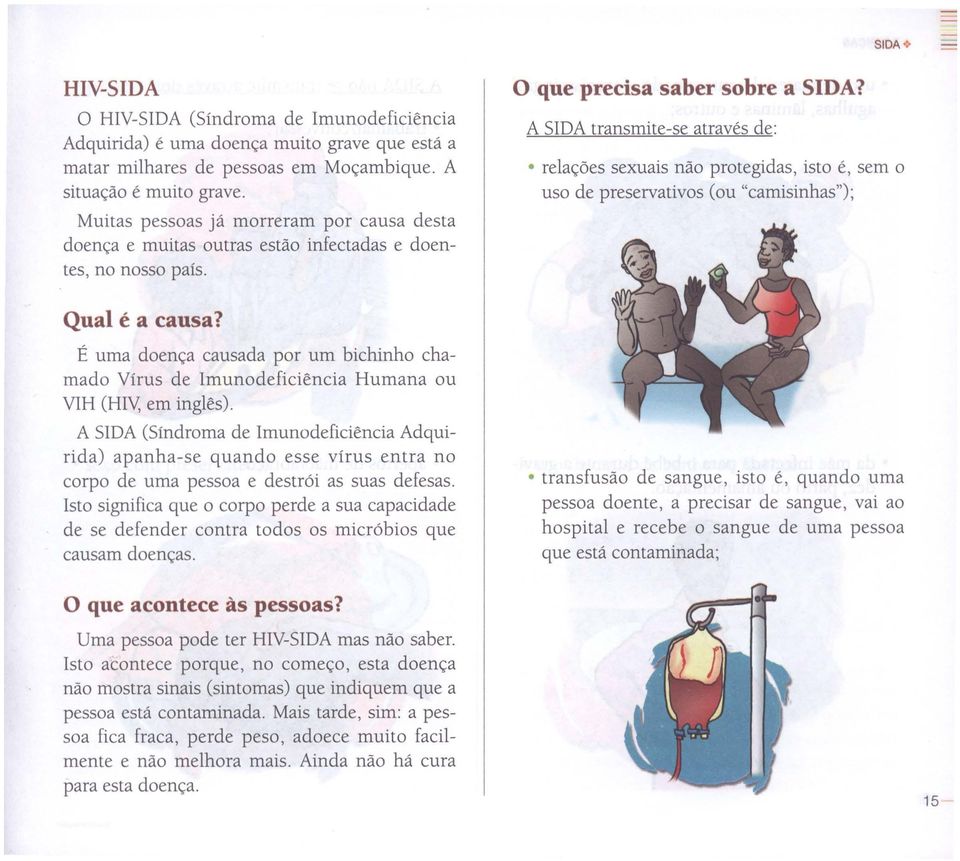 A SIDA transmite-se através de: relações sexuais não protegidas, isto é, sem o uso de preservativos (ou "camisinhas"); Qual é a causa?