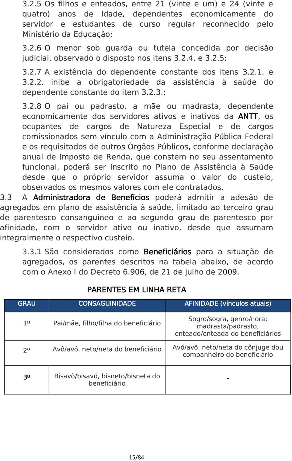 2.3.; 3.2.8 O pai ou padrasto, a mãe ou madrasta, dependente economicamente dos servidores ativos e inativos da ANTT, os ocupantes de cargos de Natureza Especial e de cargos comissionados sem vínculo