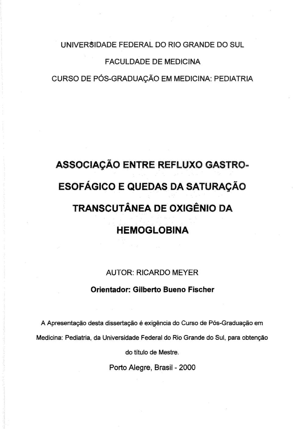 MEYER Orientador: Gilberto Bueno Fischer A Apresentação desta dissertação é exigência do Curso de Pós-Graduação em