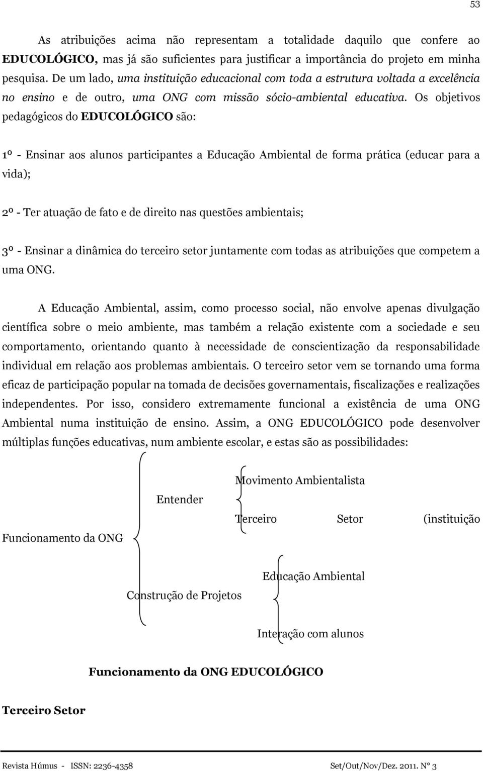 Os objetivos pedagógicos do EDUCOLÓGICO são: 1º - Ensinar aos alunos participantes a Educação Ambiental de forma prática (educar para a vida); 2º - Ter atuação de fato e de direito nas questões