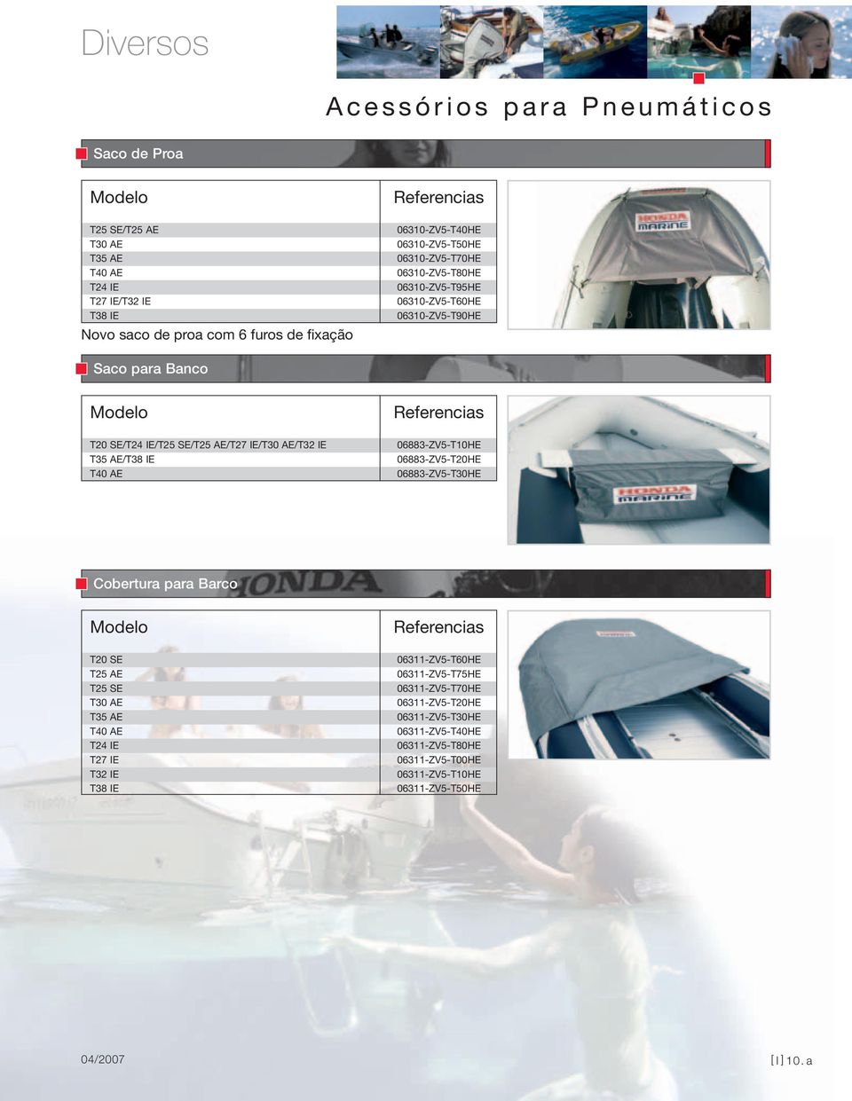 AE/T27 IE/T30 AE/T32 IE T35 AE/T38 IE T40 AE 06883-ZV5-T10HE 06883-ZV5-T20HE 06883-ZV5-T30HE Cobertura para Barco Modelo Referencias T20 SE T25 AE T25 SE T30 AE T35 AE T40 AE