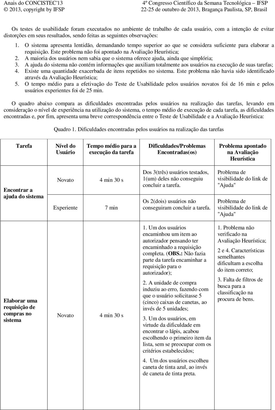 A maioria dos usuários nem sabia que o sistema oferece ajuda, ainda que simplória; 3. A ajuda do sistema não contém informações que auxiliam totalmente aos usuários na execução de suas tarefas; 4.