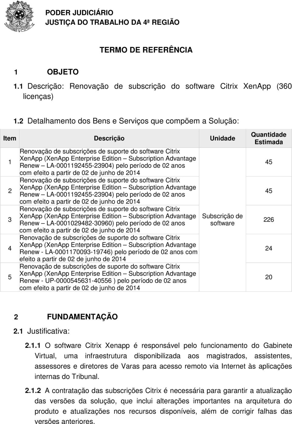 LA-0001029482-30960) pelo período de 02 anos Renew - LA-0001170093-19746) pelo período de 02 anos com efeito a partir de 02 de junho de 2014 Renew - UP-0000545631-40556 ) pelo período de 02 anos