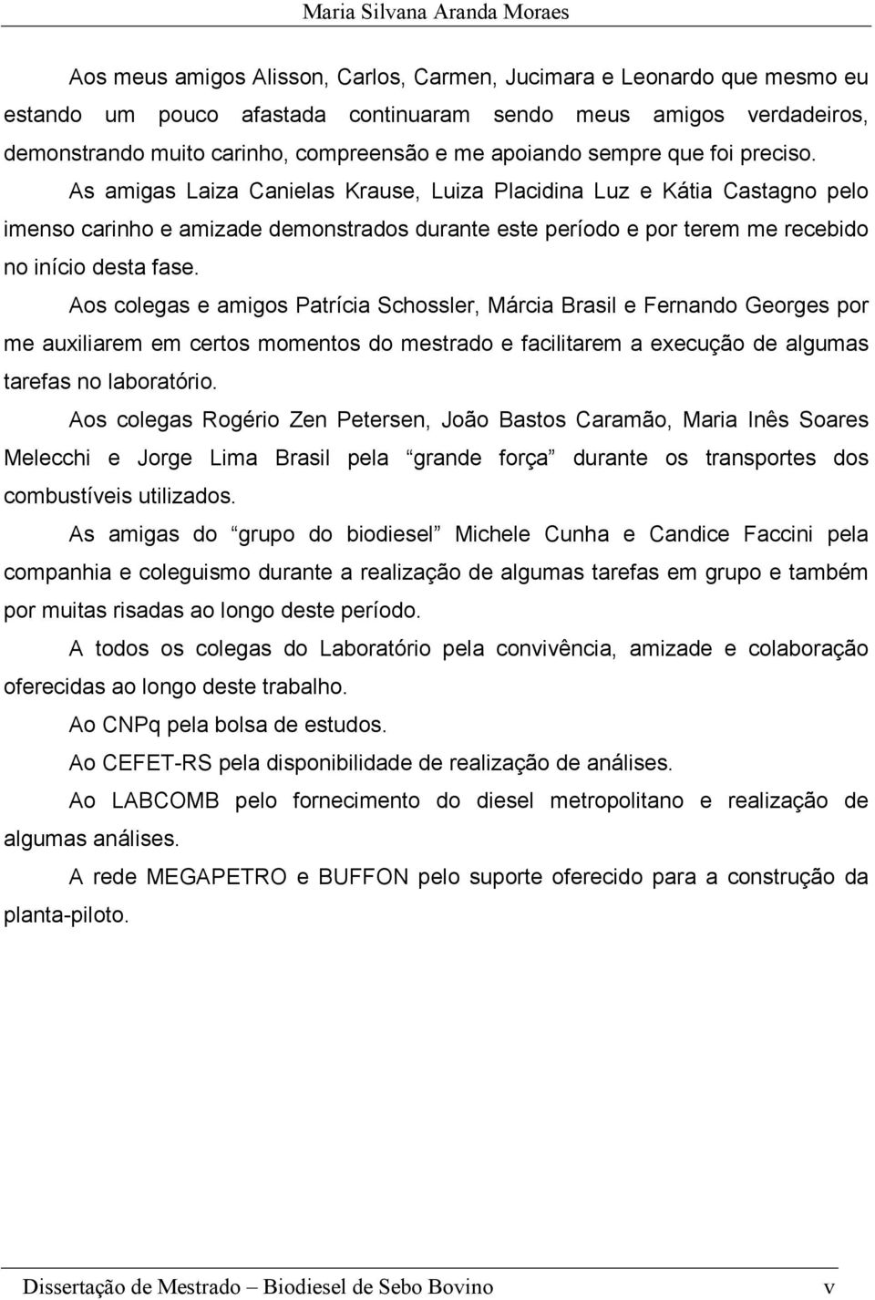 As amigas Laiza Canielas Krause, Luiza Placidina Luz e Kátia Castagno pelo imenso carinho e amizade demonstrados durante este período e por terem me recebido no início desta fase.