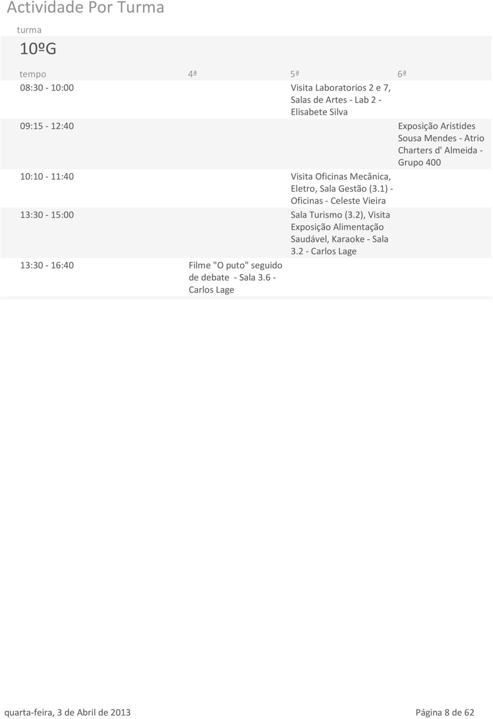 1)- Oficinas - Celeste Vieira 13:30-15:00 Sala Turismo (3.2), Visita Exposição Alimentação Saudável, Karaoke - Sala 3.