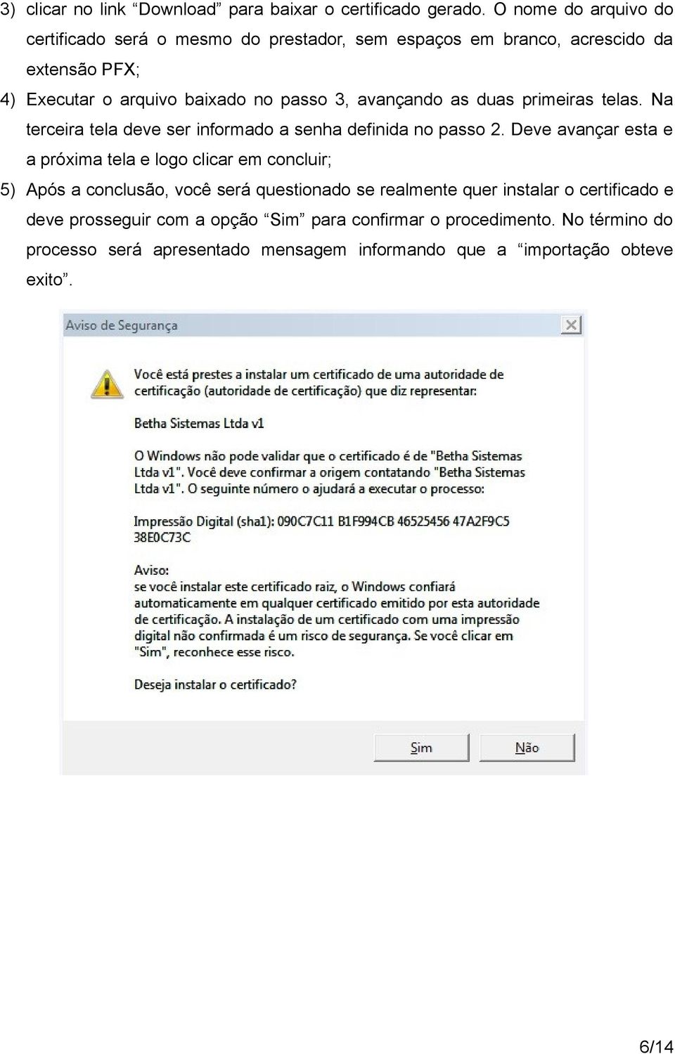 avançando as duas primeiras telas. Na terceira tela deve ser informado a senha definida no passo 2.