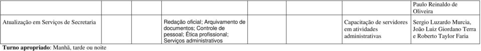 Manhã, tarde ou noite Capacitação de servidores em atividades administrativas Paulo