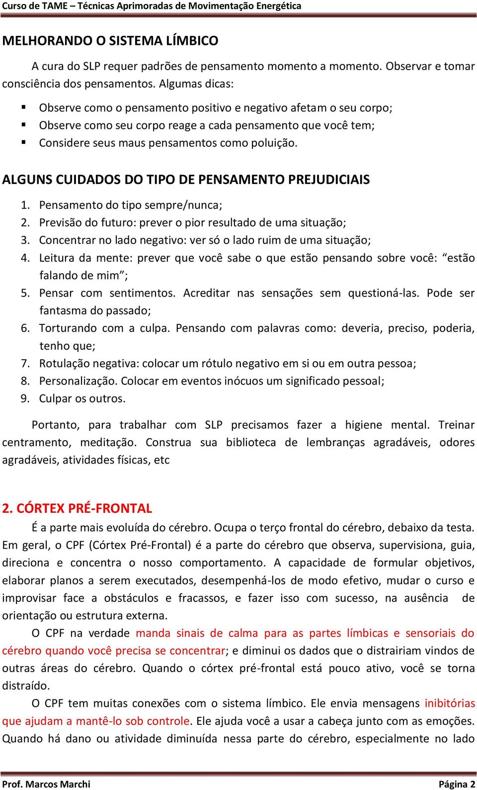 ALGUNS CUIDADOS DO TIPO DE PENSAMENTO PREJUDICIAIS 1. Pensamento do tipo sempre/nunca; 2. Previsão do futuro: prever o pior resultado de uma situação; 3.