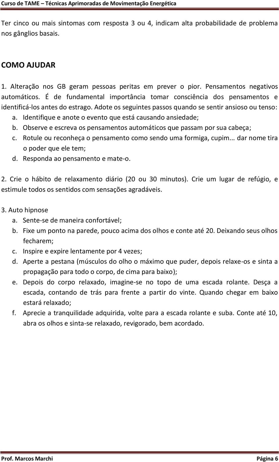 Identifique e anote o evento que está causando ansiedade; b. Observe e escreva os pensamentos automáticos que passam por sua cabeça; c. Rotule ou reconheça o pensamento como sendo uma formiga, cupim.