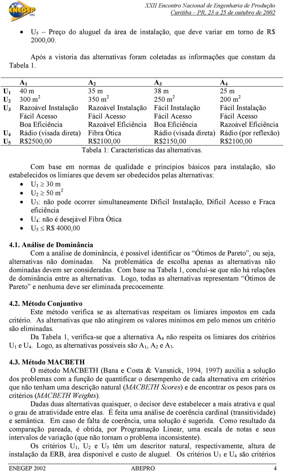 Acesso Fácil Acesso Boa Eficiência Razoável Eficiência Boa Eficiência Razoável Eficiência Rádio (visada direta) Fibra Ótica Rádio (visada direta) Rádio (por reflexão) R$2500,00 R$2100,00 R$2150,00