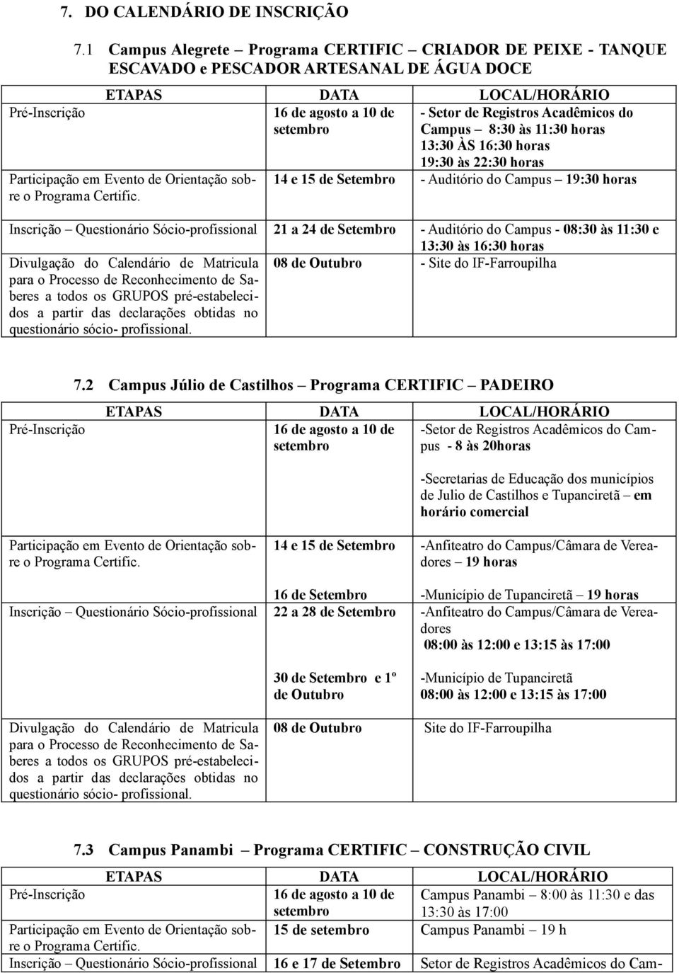 16:30 horas Participação em Evento de Orientação sobre o Programa Certific.