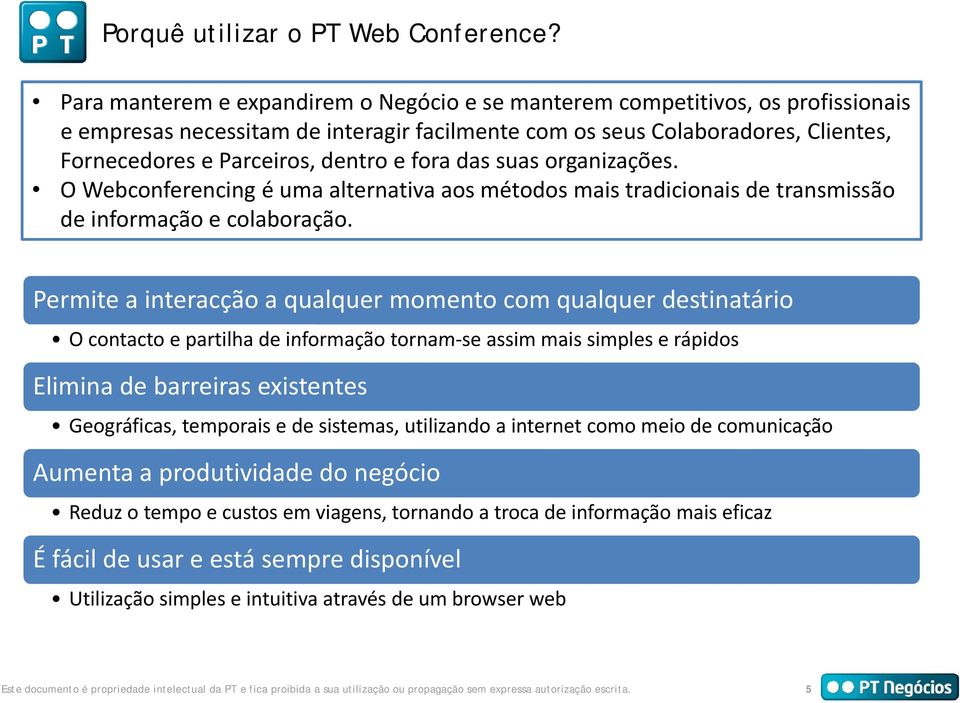 fora das suas organizações. O Webconferencing é uma alternativa aos métodos mais tradicionais de transmissão de informação e colaboração.