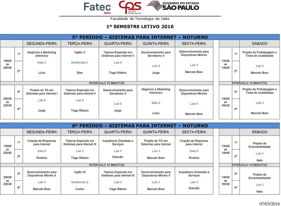 Prototipagem e Teste de Usabilidade 6º PERÍODO SISTEMAS NOTURNO Criação de Empres Sistem III Arquitetura Orientada a Serviços Projeto de TG em Sistem Criação de