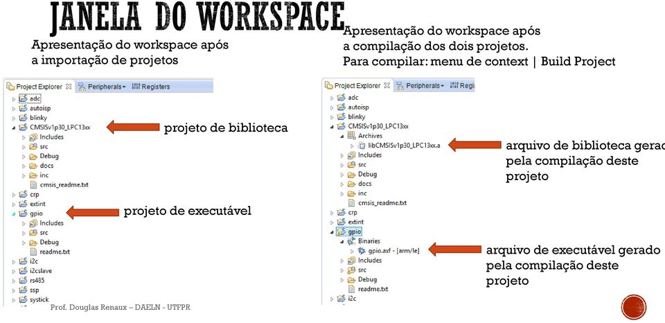 Para compilar: menu de context Build Project projeto de biblioteca arquivo de