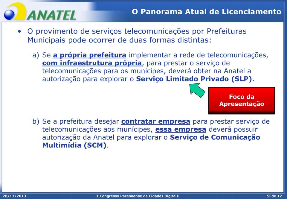 obter na Anatel a autorização para explorar o Serviço Limitado Privado (SLP).