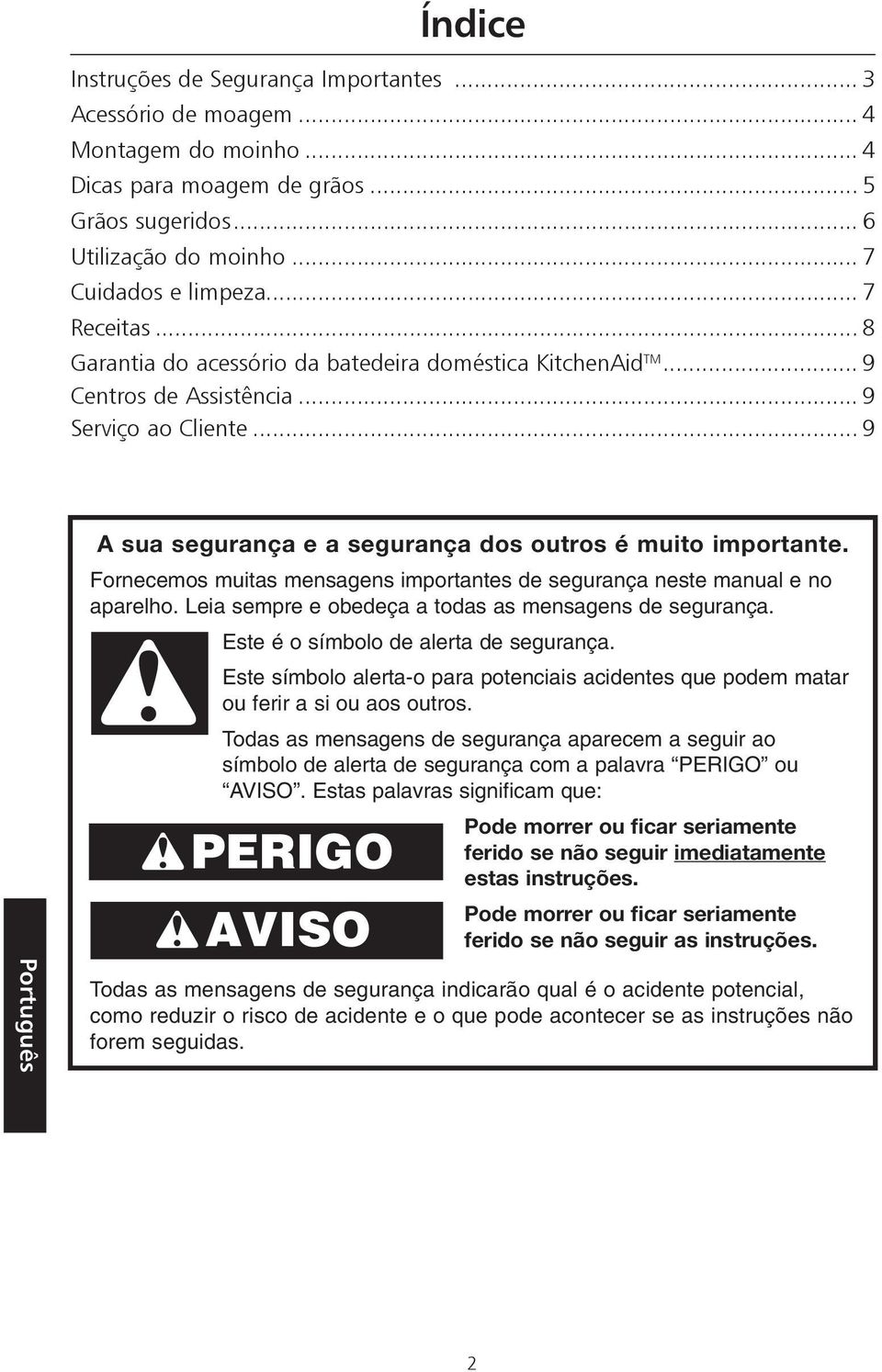 Fornecemos muitas mensagens importantes de segurança neste manual e no aparelho. Leia sempre e obedeça a todas as mensagens de segurança. Este é o símbolo de alerta de segurança.