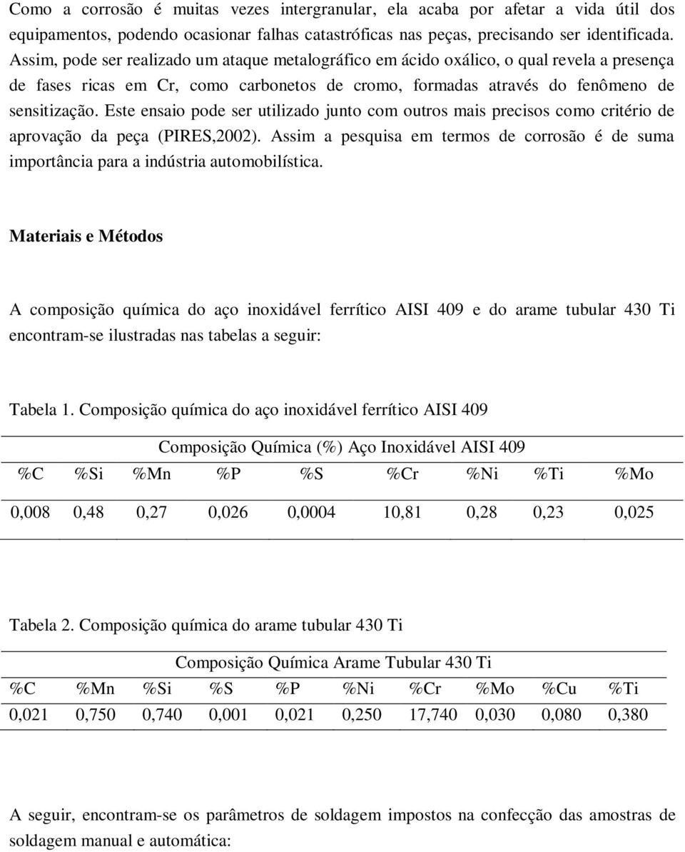 Este ensaio pode ser utilizado junto com outros mais precisos como critério de aprovação da peça (PIRES,2002).