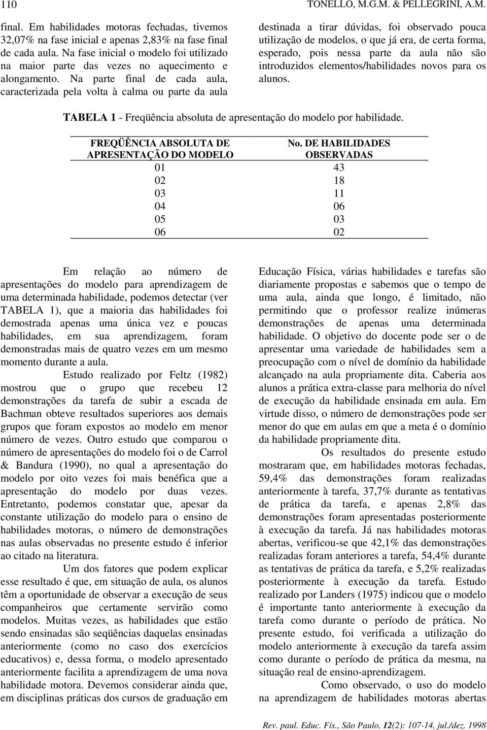 G.M. & PELLEGRINI, A.M. destinada a tirar dúvidas, foi observado pouca utilização de modelos, o que já era, de certa forma, esperado, pois nessa parte da aula não são introduzidos