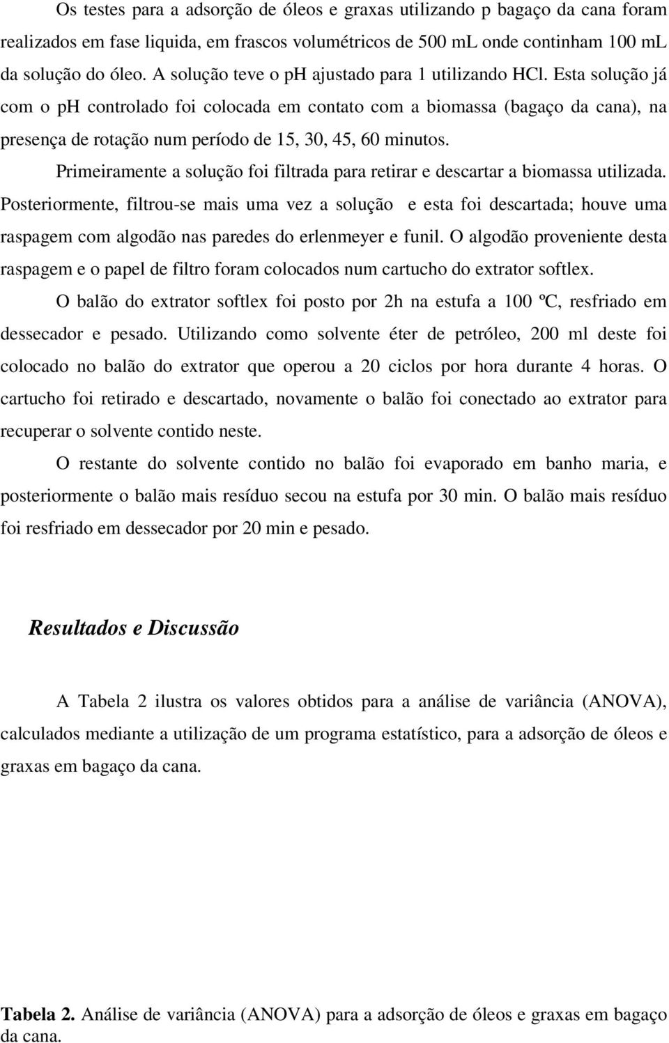 Esta solução já com o ph controlado foi colocada em contato com a biomassa (bagaço da cana), na presença de rotação num período de 15, 30, 45, 60 minutos.