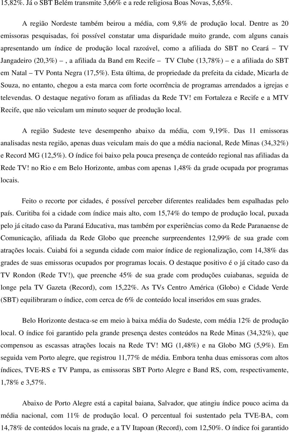 Jangadeiro (20,3%), a afiliada da Band em Recife TV Clube (13,78%) e a afiliada do SBT em Natal TV Ponta Negra (17,5%).