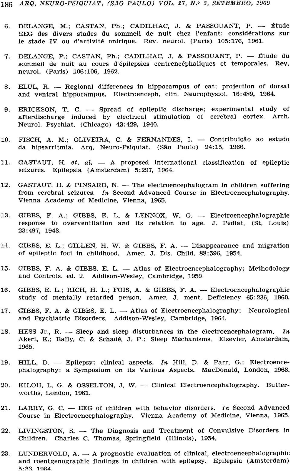 ELUL, R. Regional differences in hippocampus of cat: projection of dorsal and ventral hippocampus. Electroenceph. clin. Neurophysiol. 16:489, 1964. 9. ERICKSON, T. C.