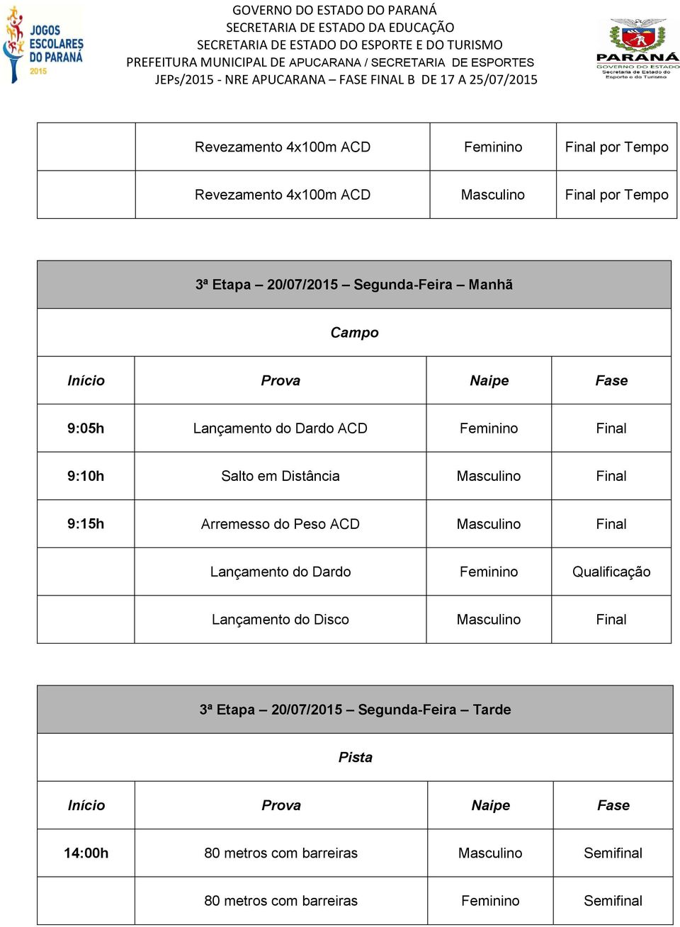 Arremesso do Peso ACD Masculino Final Lançamento do Dardo Feminino Qualificação Lançamento do Disco Masculino Final 3ª