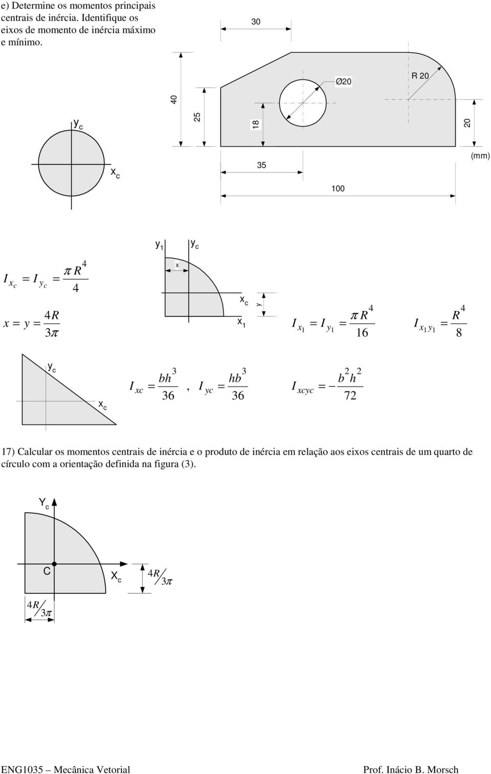 30 Ø R 40 c 25 18 c 35 (mm) 0 1 c I = I c c π R = 4 4 = = 4R 3π c 1 I 1 = I 1 π R = 16 4 I 1 = 1 4 R 8 c c 3 bh