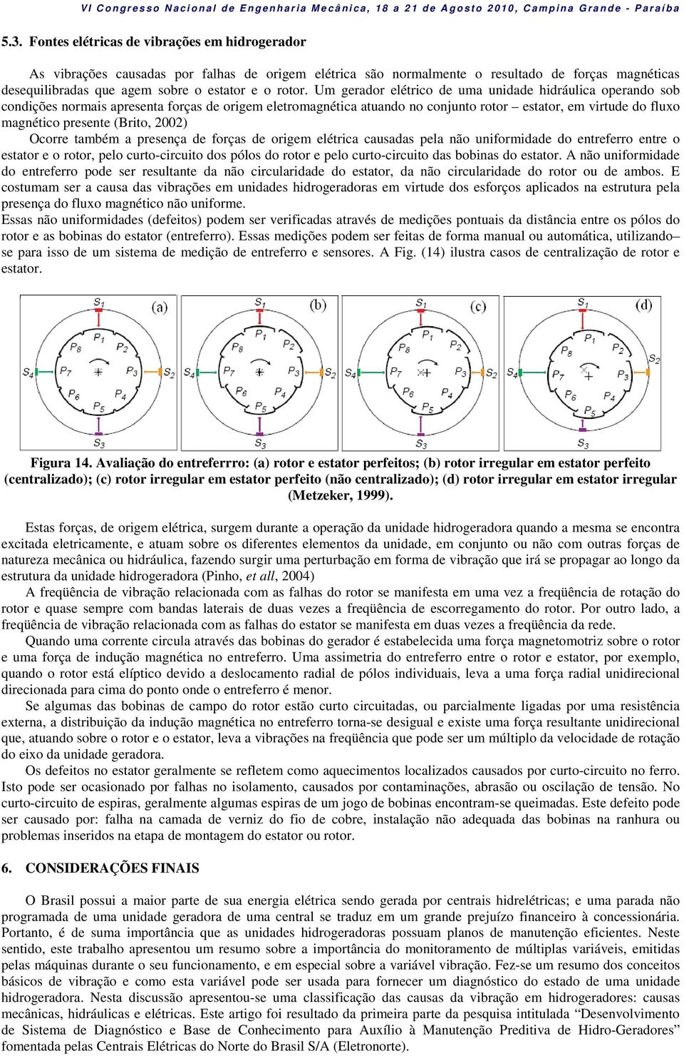 Um gerador elétrico de uma unidade hidráulica operando sob condições normais apresenta forças de origem eletromagnética atuando no conjunto rotor estator, em virtude do fluxo magnético presente