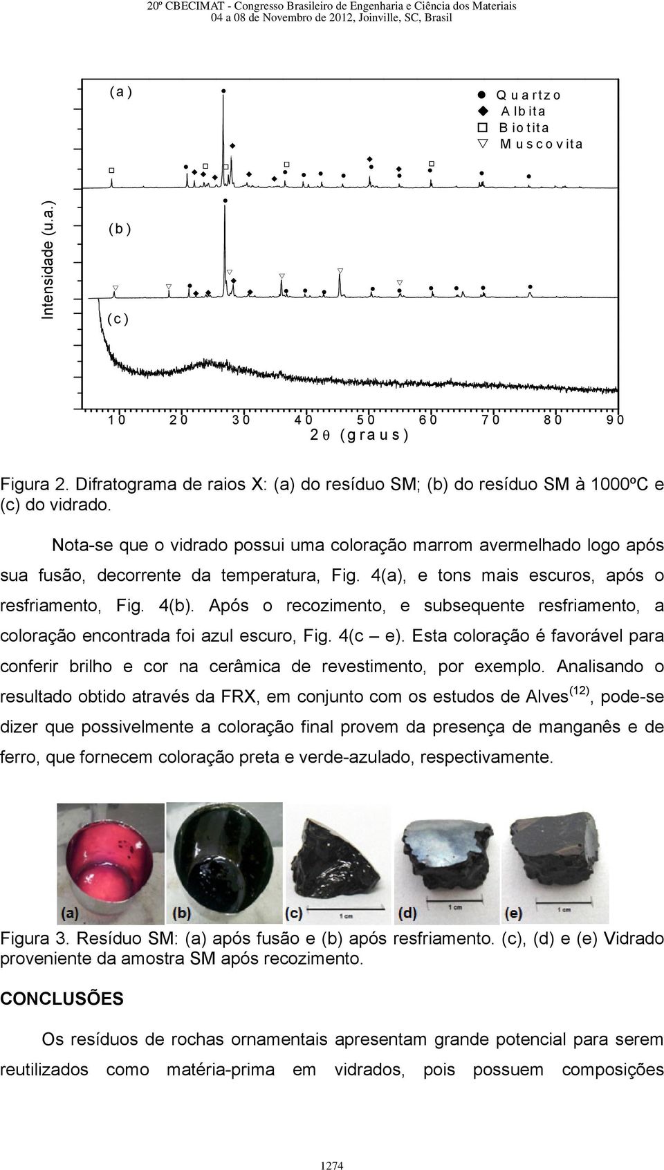 Nota-se que o vidrado possui uma coloração marrom avermelhado logo após sua fusão, decorrente da temperatura, Fig. 4(a), e tons mais escuros, após o resfriamento, Fig. 4(b).