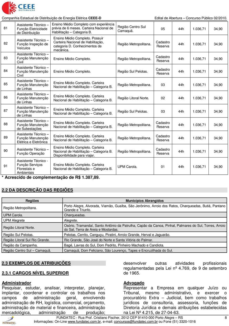 Carteira Nacional de Habilitação Categoria B. Ensino Médio Completo. Possuir Carteira Nacional de Habilitação, categoria D. Conhecimentos de mecânica. Ensino Médio Completo. Ensino Médio Completo. Ensino Médio Completo. Carteira Nacional de Habilitação Categoria B.