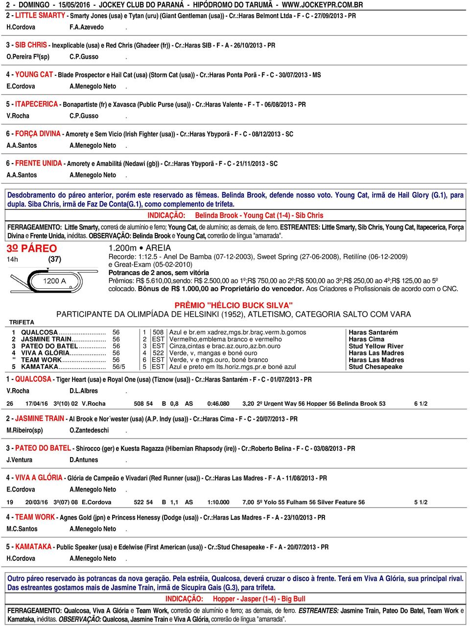 4 - YOUNG CAT - Blade Prospector e Hail Cat (usa) (Storm Cat (usa)) - Cr.:Haras Ponta Porã - F - C - 30/07/2013 - MS 5 - ITAPECERICA - Bonapartiste (fr) e Xavasca (Public Purse (usa)) - Cr.