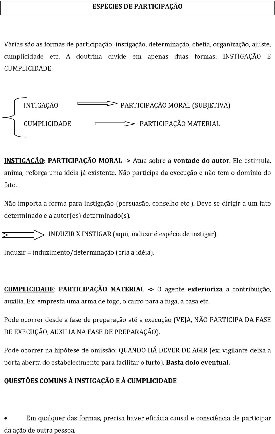 INTIGAÇÃO CUMPLICIDADE PARTICIPAÇÃO MORAL (SUBJETIVA) PARTICIPAÇÃO MATERIAL INSTIGAÇÃO: PARTICIPAÇÃO MORAL -> Atua sobre a vontade do autor. Ele estimula, anima, reforça uma idéia já existente.