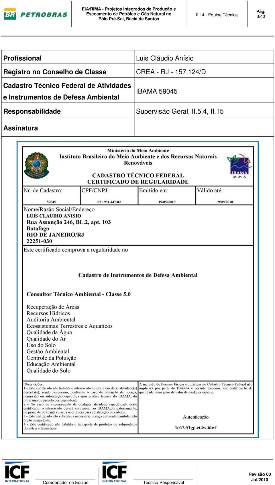 3/40 Registro no Conselho de Classe Luis Cláudio