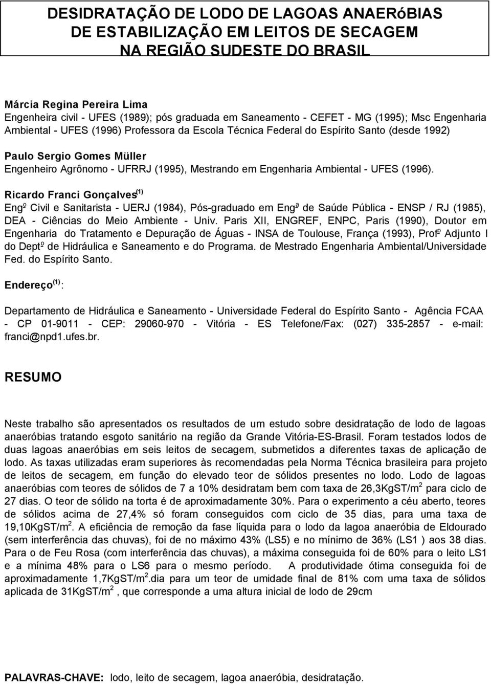 em Engenharia Ambiental - UFES (1996).