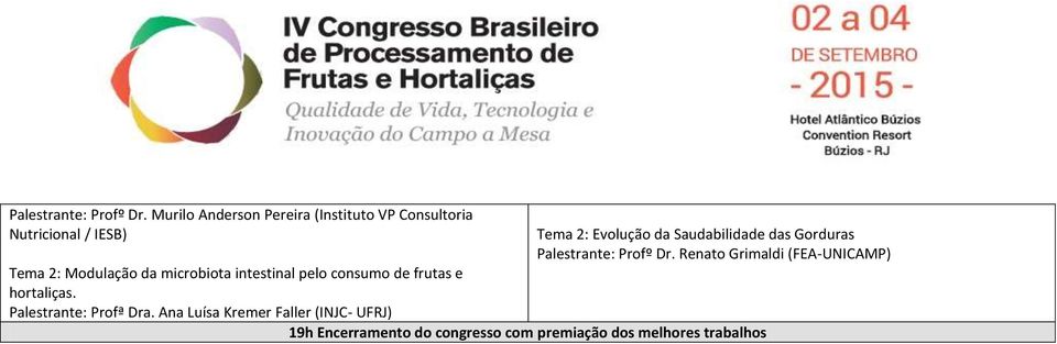 microbiota intestinal pelo consumo de frutas e hortaliças. Palestrante: Profª Dra.