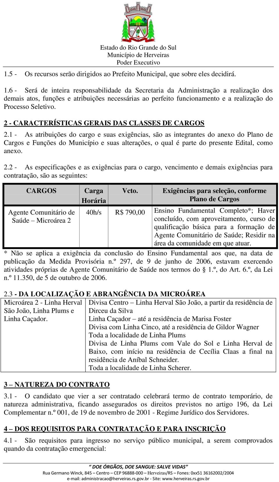 2 - CARACTERÍSTICAS GERAIS DAS CLASSES DE CARGOS 2.
