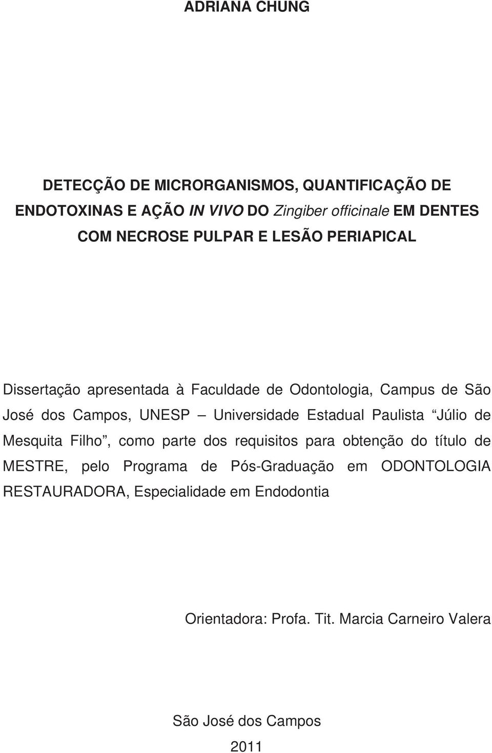 Estadual Paulista Júlio de Mesquita Filho, como parte dos requisitos para obtenção do título de MESTRE, pelo Programa de