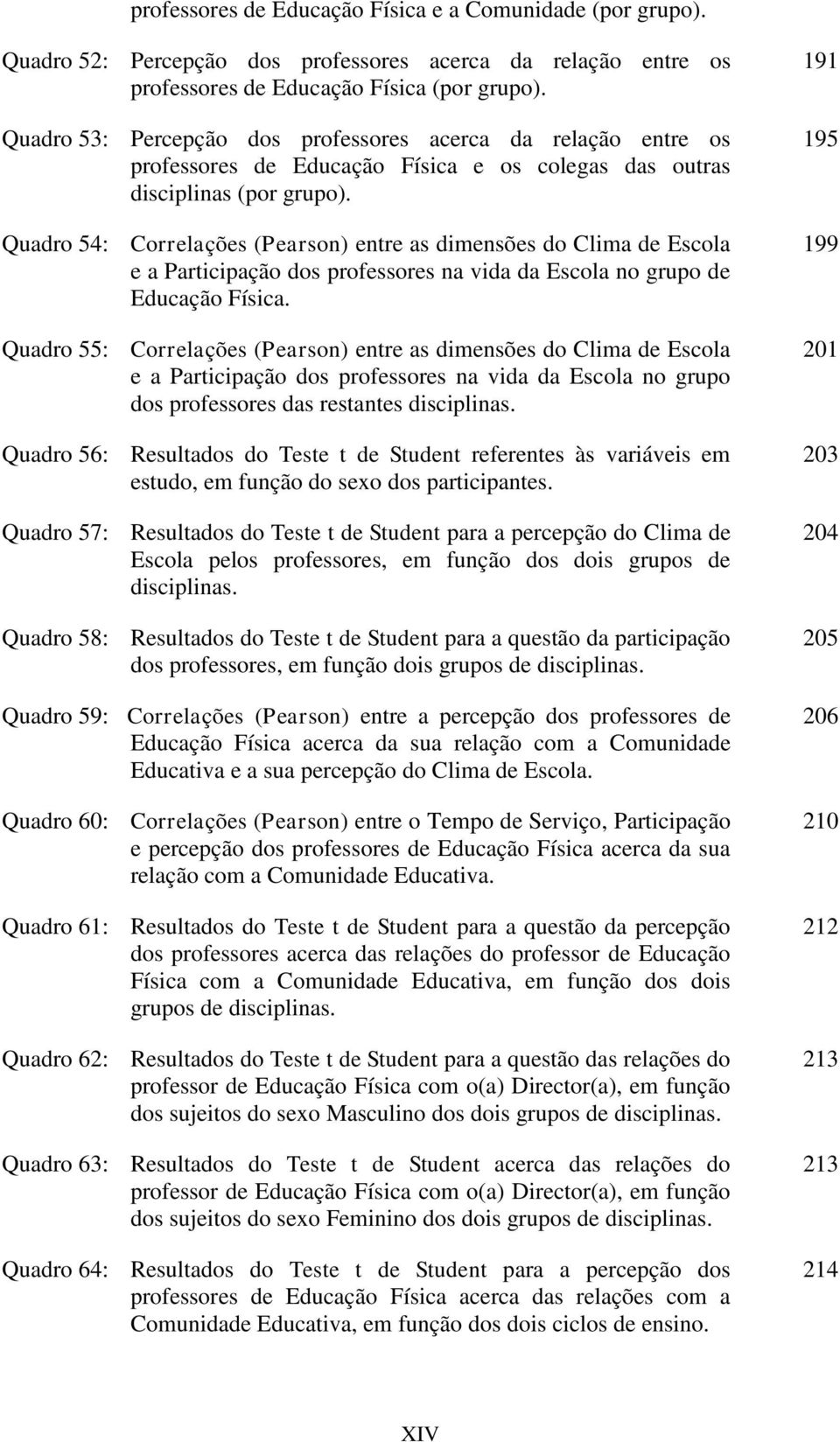 Quadro 54: Correlações (Pearson) entre as dimensões do Clima de Escola e a Participação dos professores na vida da Escola no grupo de Educação Física.