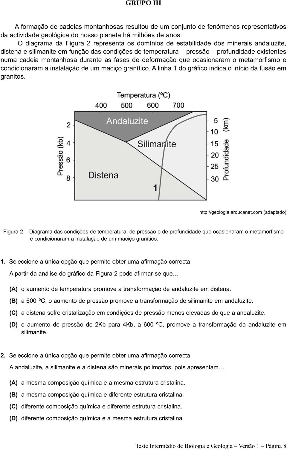 montanhosa durante as fases de deformação que ocasionaram o metamorfismo e condicionaram a instalação de um maciço granítico. A linha 1 do gráfico indica o início da fusão em granitos.