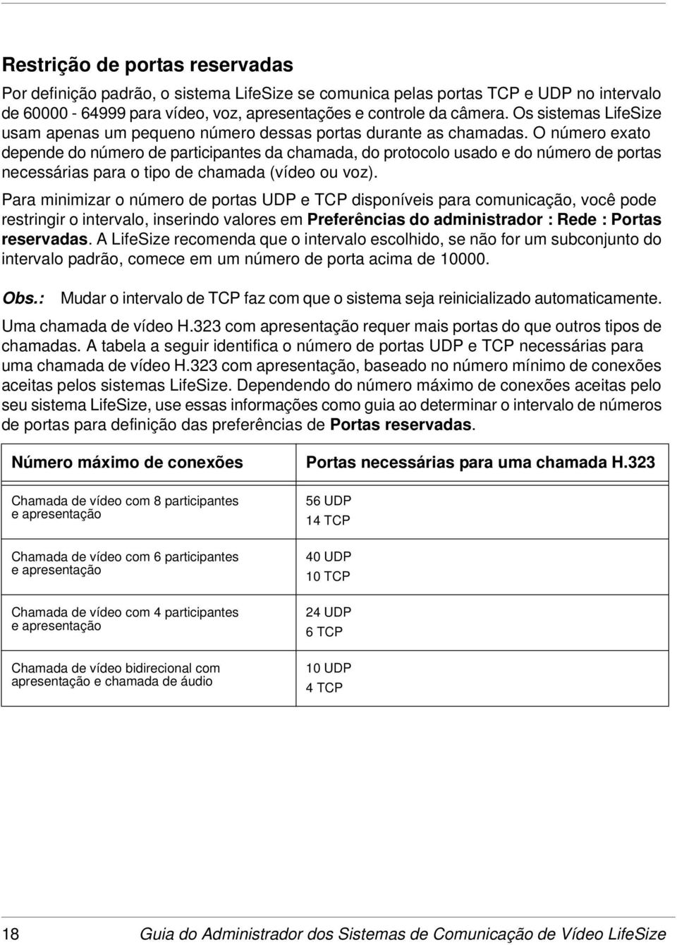 O número exato depende do número de participantes da chamada, do protocolo usado e do número de portas necessárias para o tipo de chamada (vídeo ou voz).