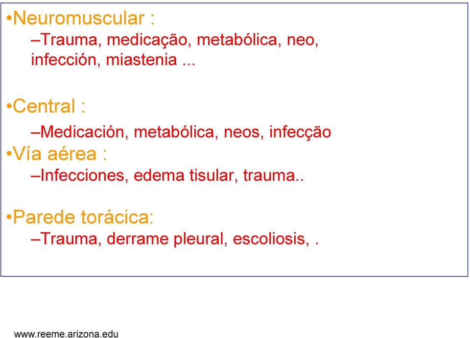 .. Central : Medicación, metabólica, neos, infecção Vía