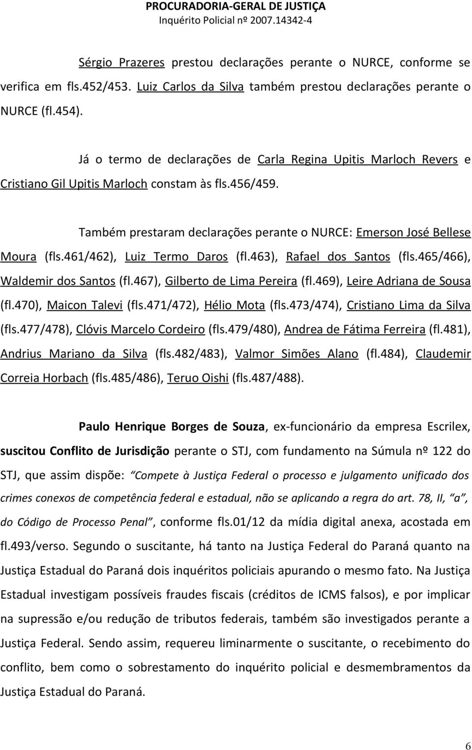 461/462), Luiz Termo Daros (fl.463), Rafael dos Santos (fls.465/466), Waldemir dos Santos (fl.467), Gilberto de Lima Pereira (fl.469), Leire Adriana de Sousa (fl.470), Maicon Talevi (fls.