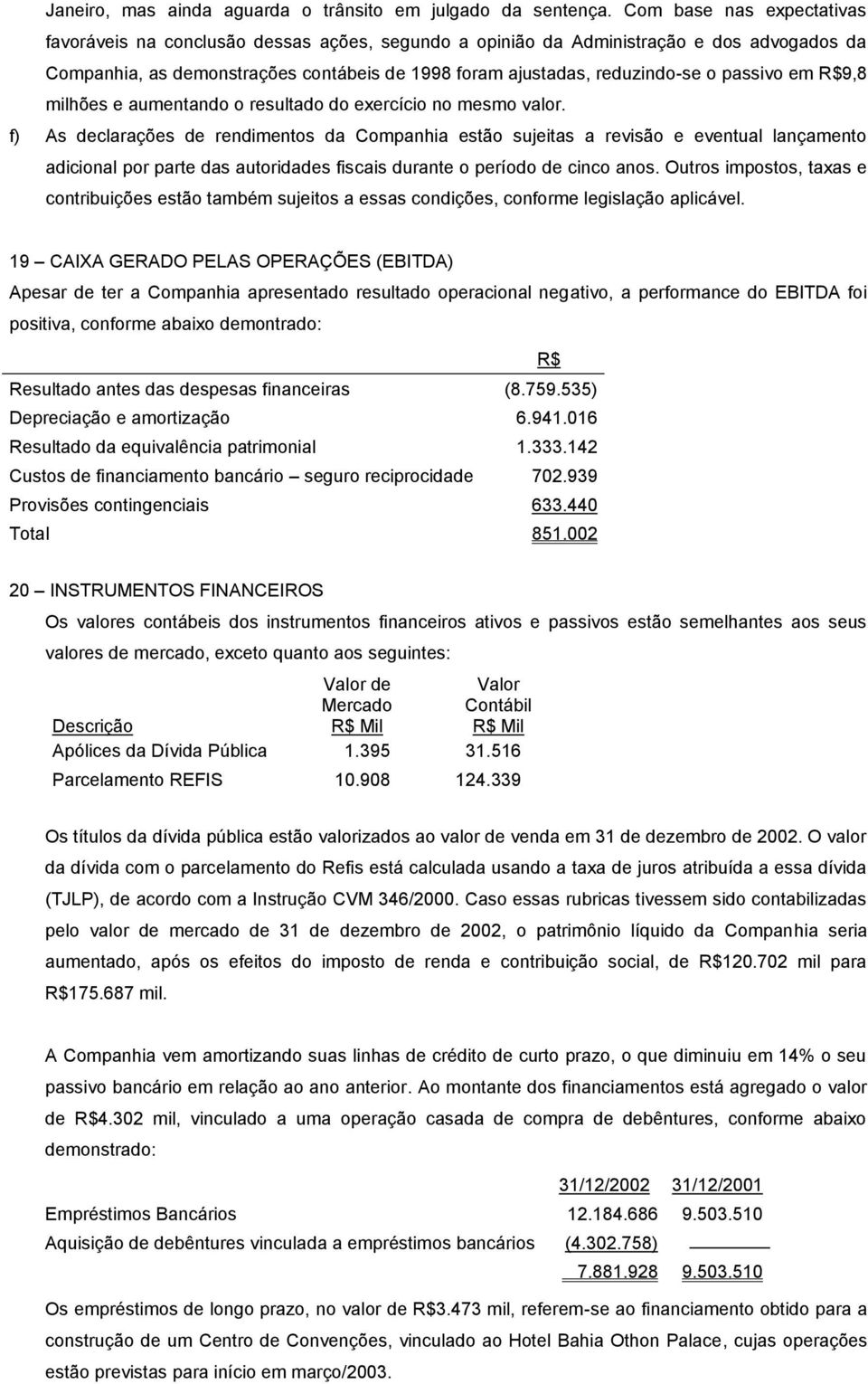 passivo em R$9,8 milhões e aumentando o resultado do exercício no mesmo valor.