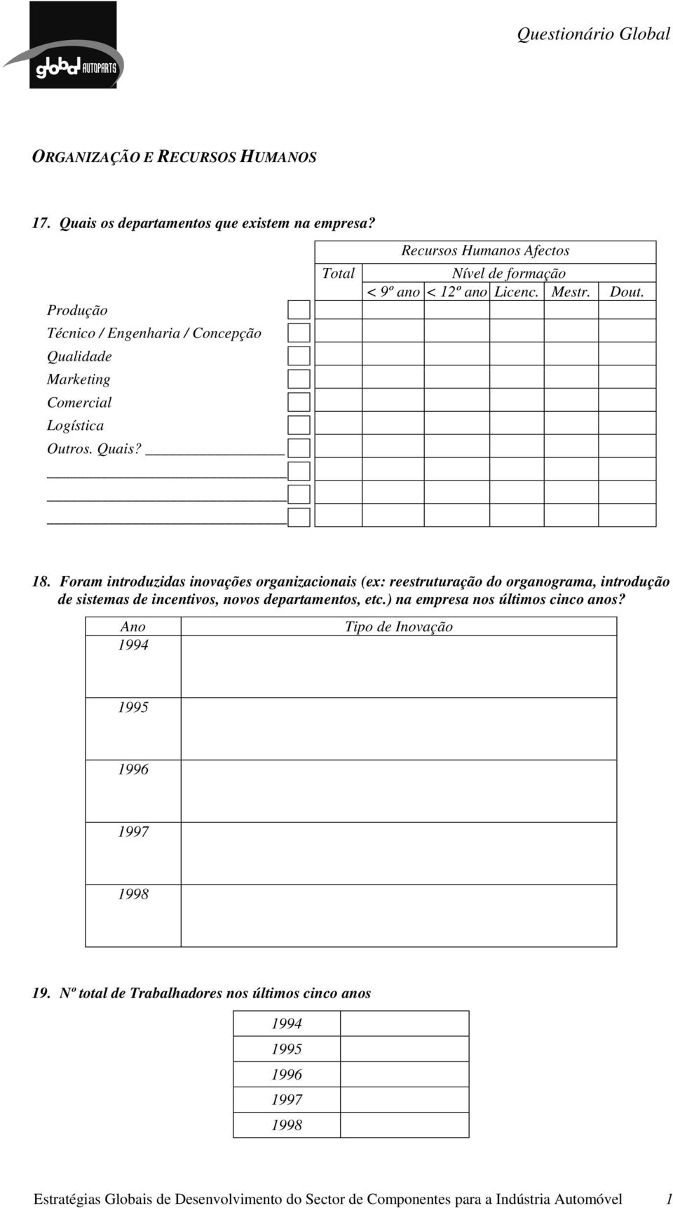 Foram introduzidas inovações organizacionais (ex: reestruturação do organograma, introdução de sistemas de incentivos, novos departamentos, etc.