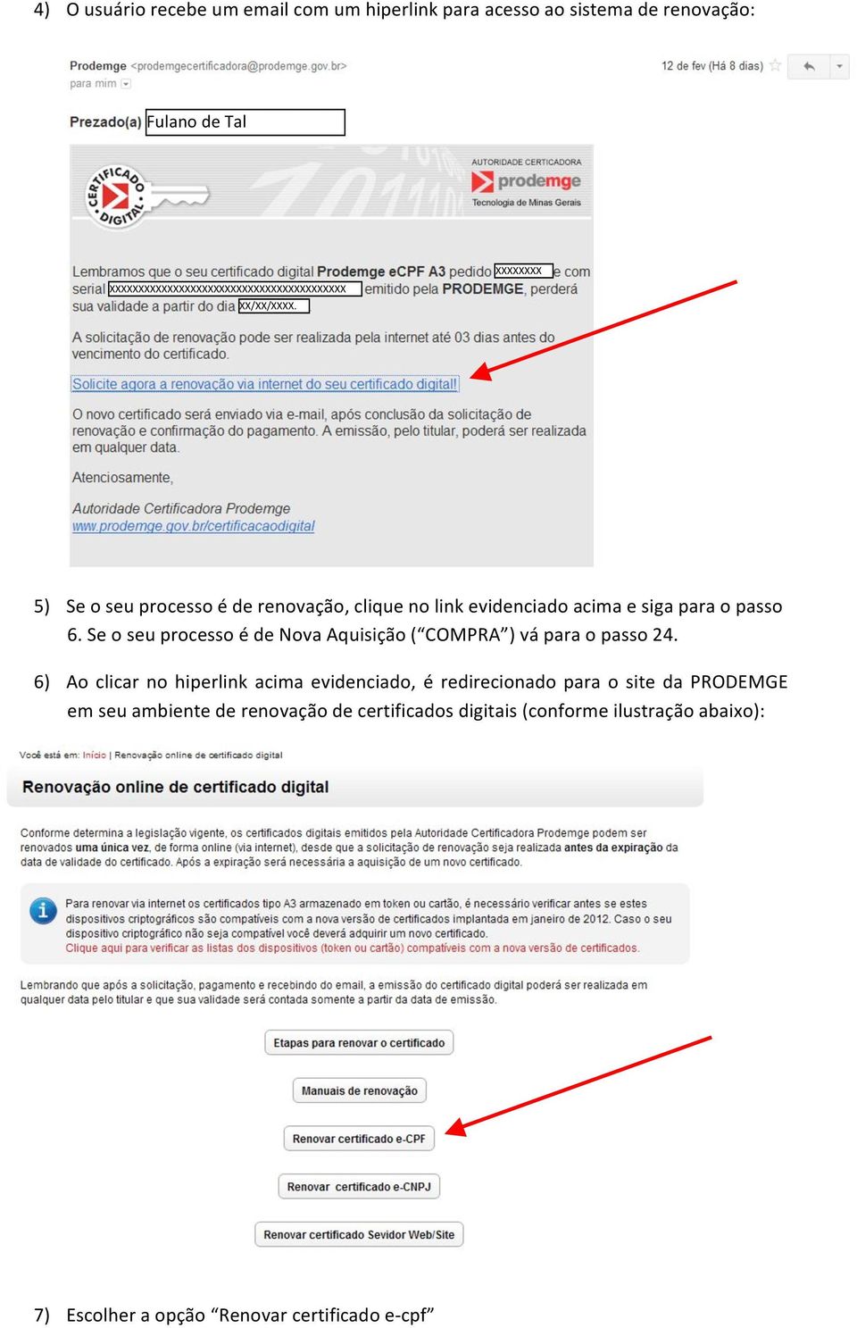 XXXXXXXX 5) Se o seu processo é de renovação, clique no link evidenciado acima e siga para o passo 6.