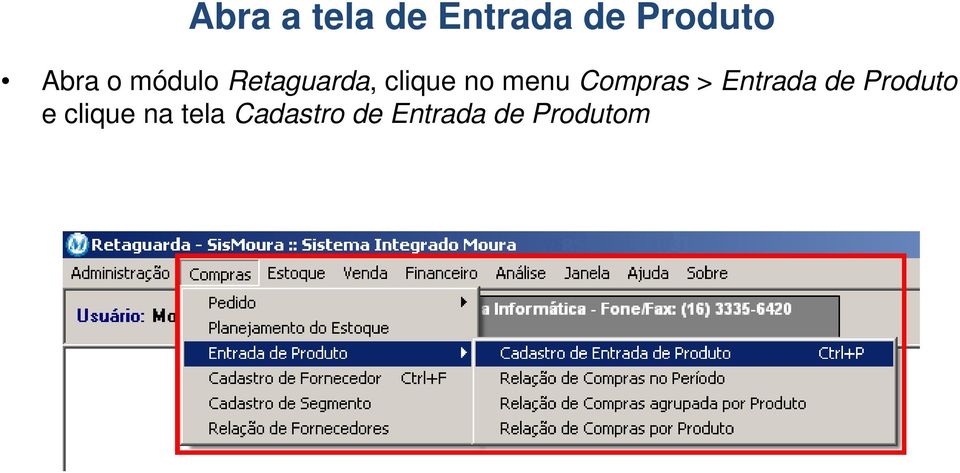 menu Compras > Entrada de Produto e