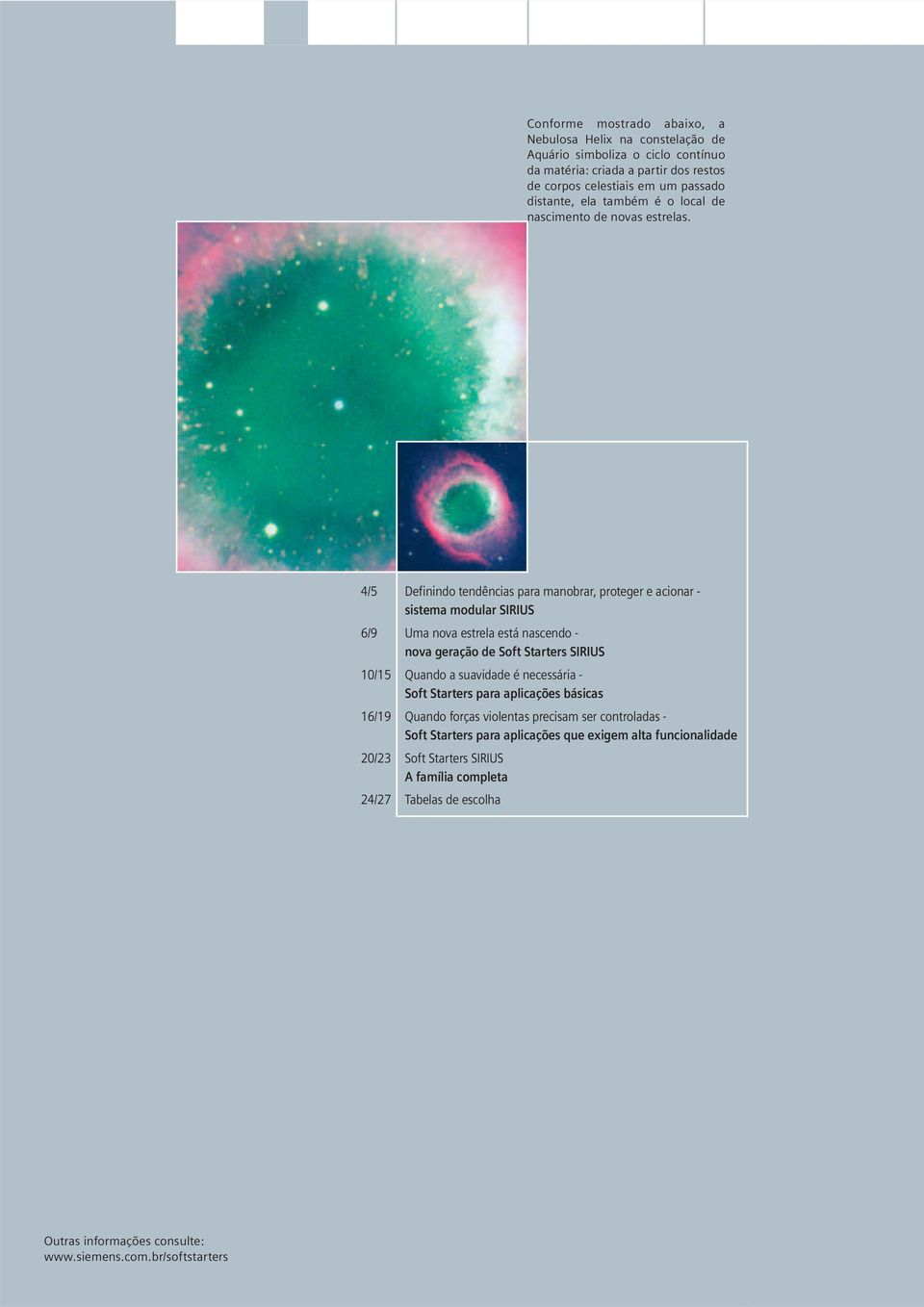 4/5 6/9 10/15 16/19 20/23 24/27 Definindo tendências para manobrar, proteger e acionar - sistema modular SIRIUS Uma nova estrela está nascendo - nova geração de Soft Starters