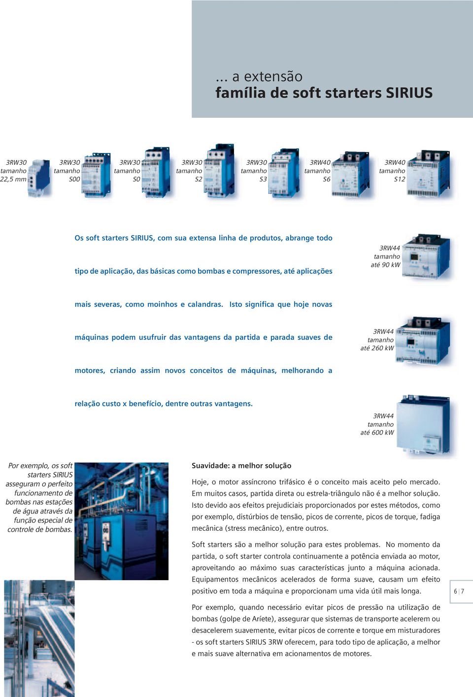 Isto significa que hoje novas máquinas podem usufruir das vantagens da partida e parada suaves de 3RW44 tamanho até 260 kw motores, criando assim novos conceitos de máquinas, melhorando a relação