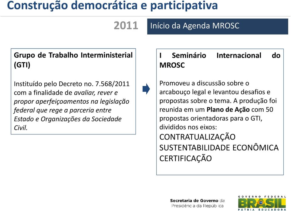 Sociedade Civil. I Seminário Internacional do MROSC Promoveu a discussão sobre o arcabouço legal e levantou desafios e propostas sobre o tema.