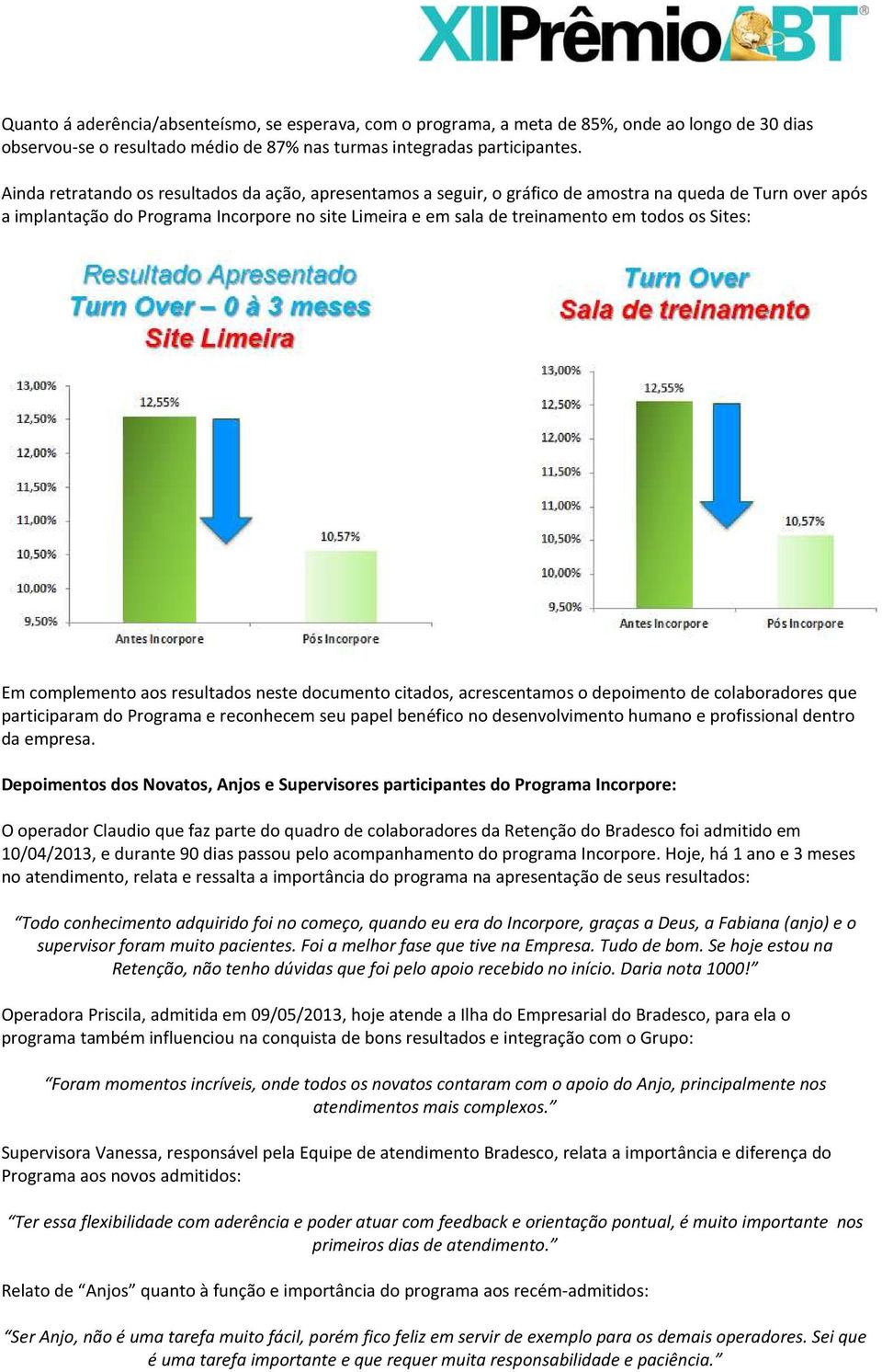 Sites: Em complemento aos resultados neste documento citados, acrescentamos o depoimento de colaboradores que participaram do Programa e reconhecem seu papel benéfico no desenvolvimento humano e